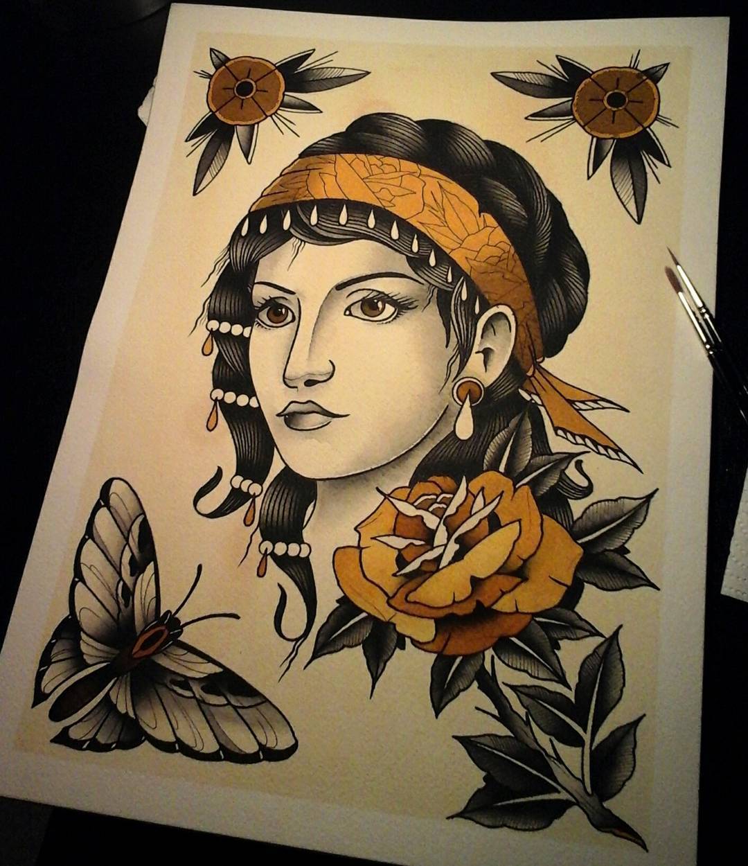 Finished this lil gypsygirl....available for tattooing......gute Nacht zusammen