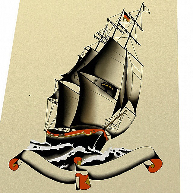 Flash of a german Sailing ship, 
It was drawing and coloring with wacom, 
#stuck