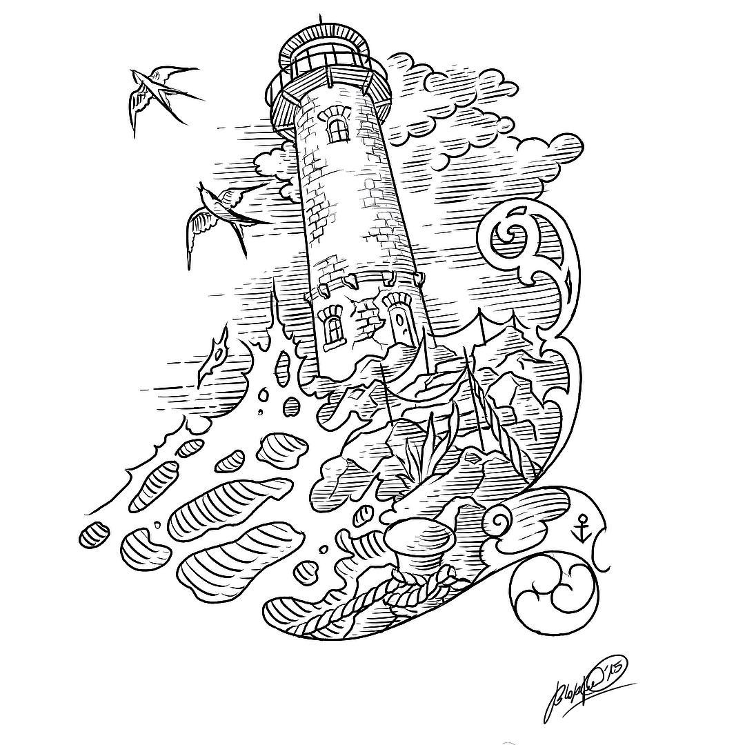 Perspektivfindung von einer leuchtturmodylle #stuckinthepasttattoo #lighthouse##