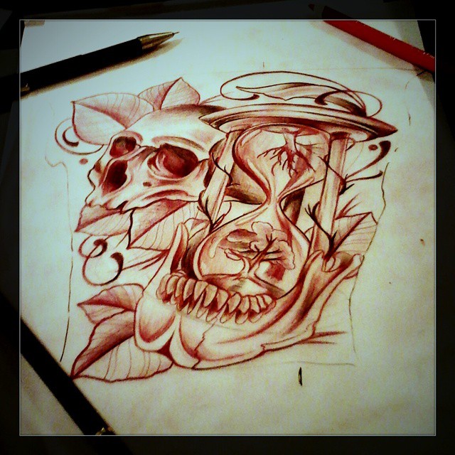 Sketching for todays client :) #neotrad #tattooflash #germantattooers #skull