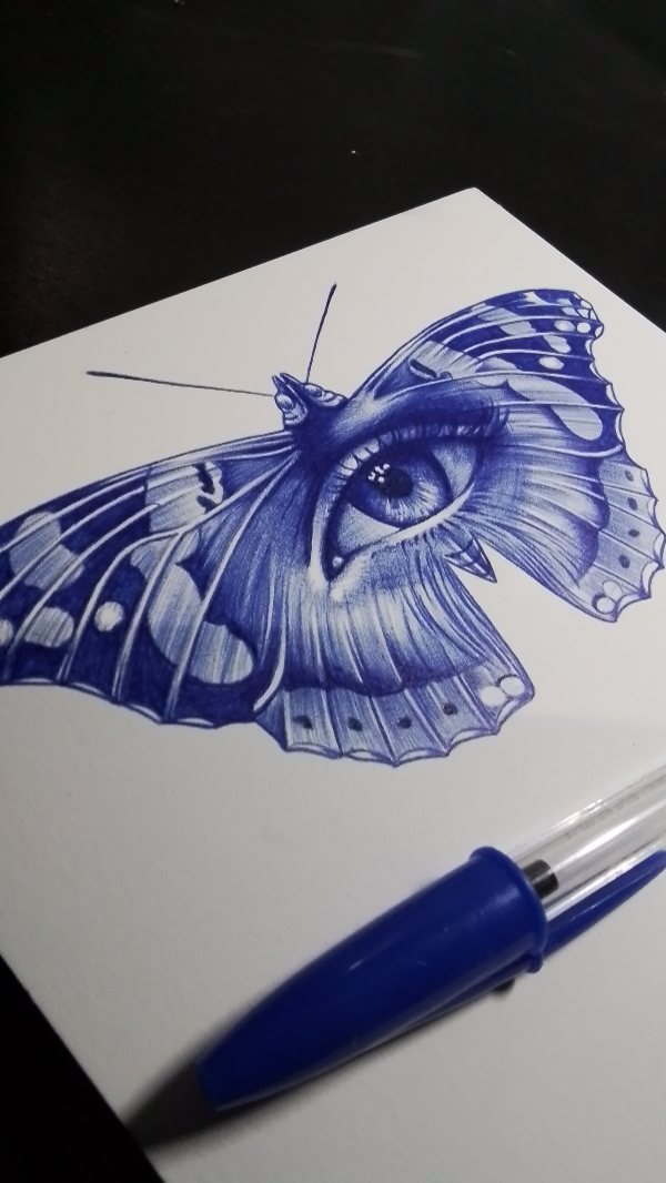 "Eye see Butterflies".....6h of drawing.....BIC- Pen on 300g ARCHES Paper, hot p